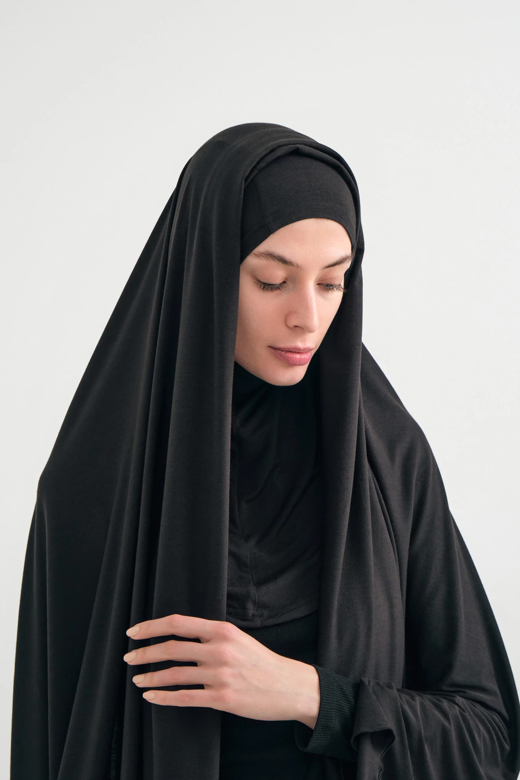 Black Instant Jersey Hijab with Attached Under-Cap