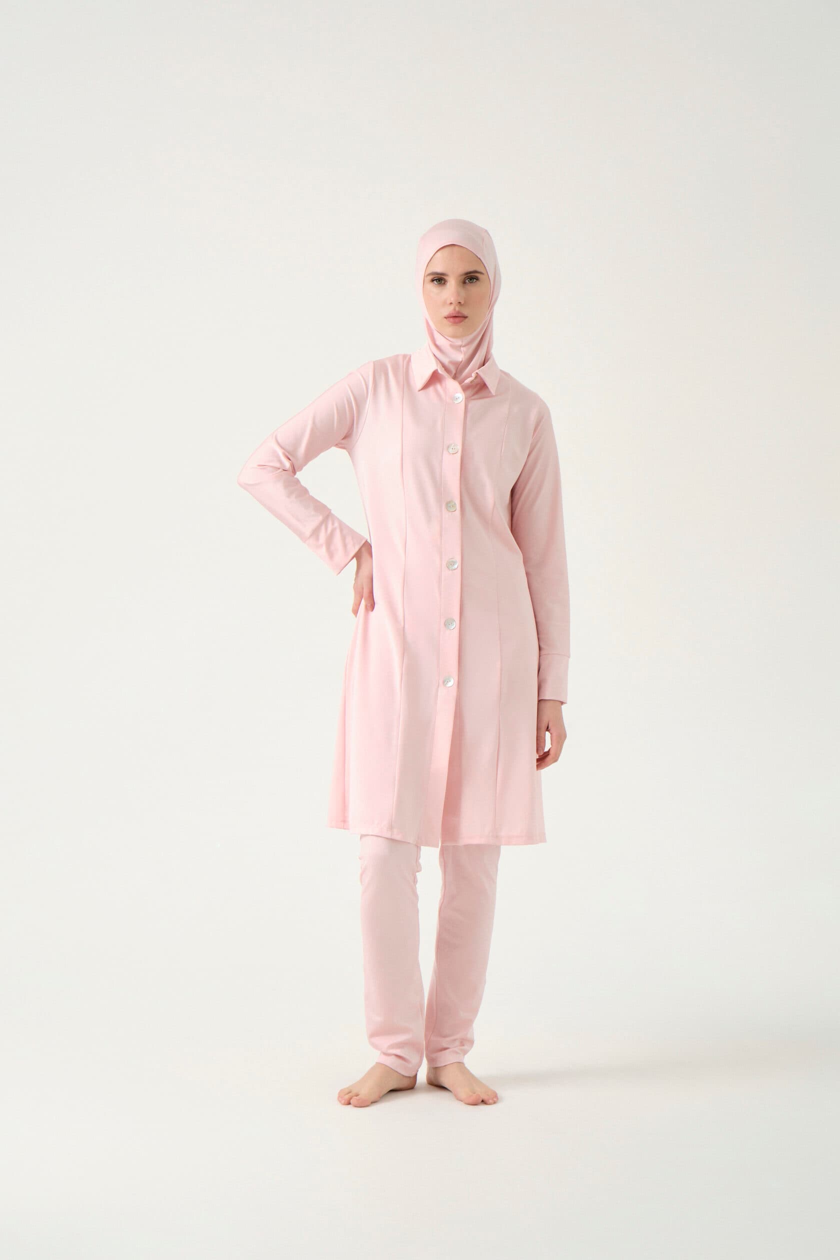 Three-Piece Button-Front Burkini - Blush Pink